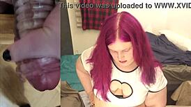 Chubby Tranny Masturbates with Big Cock Toy in POV