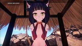 Discovering a shape shifter hot smile girl with growing boobs on the beach in monstergirl island hentai game ep 13