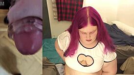 Chubby Tranny Masturbates with Big Cock Toy in POV