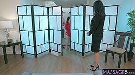 sexy brunette babe feels deep emotions during hardcore blowjob and massage on milf guy