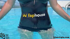 Porn star Liza Virgin swims and fucks at pool