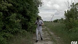 damn, that naked boxer got a hard cock and gay precum dripping during his sweaty workout!