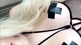 Blonde Teen 18+ With Taped Nipples Uses Dildo For Intense Orgasm