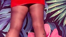 Teasing In Pantyhose And Latex Dress