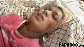 Blonde first timer takes cum in her mouth, wow!