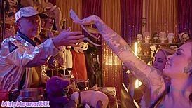 hey misty meaner and jordan sky explore freaky arcade with dildo play