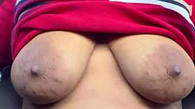 Busty Ebony Teases with Huge Areolas Outdoors