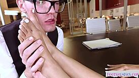 this office beauty loves having her toes sucked by a colleague