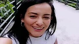 Colombian babe fingers herself on the street, showing off her boobs