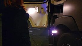 Exhibition On Highway Parking Lot Where Trucker Surprises And Fucks Ass Then Cums On Tits