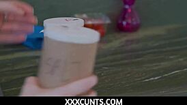 Lucky stud pounds madi collins petite pussy on desk