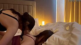 My lover didn't want to be recorded but she records me licking her pussy in our homemade video.