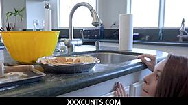 Lucky stud pounds madi collins petite pussy on desk