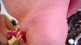 A couple enjoys close-up blowjob with big tits