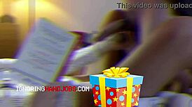 Big Tits Brunette Teases Cock with Precum Milking Skills