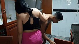 while she makes dinner i get hot and fuck her like never