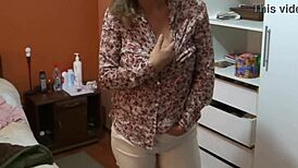 I arrive home excited, showing off and playing before the maid's husband, craving to fuck