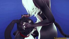 Twin cat furries engage in hard blowjob and fucking with creampie in POV