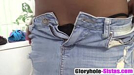 Ebony Babe Brie Sucking White Boner In Glory Hole