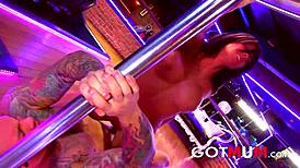 Stripper fucks the doorman after ripping clothes.