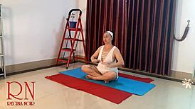 Regina Noir Practices Nude Yoga in White Panties at the Gym with Full Camera View