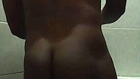 My boyfriend jerks off his big dick in bathroom