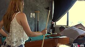 small slut lady bug gets pounded hard on pool table 😈