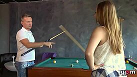 small slut lady bug gets pounded hard on pool table 😈