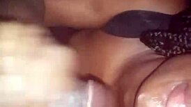 ebony babe blows for cash in closet