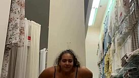 Latina employee caught masturbating and squirting in public store