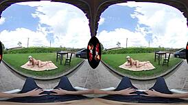 VR Latina babe with big tits and purple hair in outdoor reality