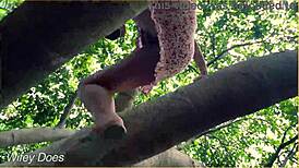 Vaimo kiipeää puihin ilman alushousuja salaisille alapään näkymille