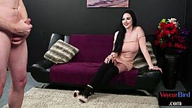 femdom cfnm voyeur babe watches guy jerking cock