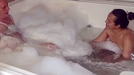 Bubbly blowjob turns into a close-up tit show