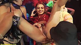 In a wild brazilian party, asian milfs endure rough interracial gangbang anal action.