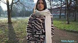 public agent brunette student cums hard