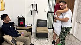 dancing with my friend’s wife, rubbing my huge cock on her asian ass right in front of him