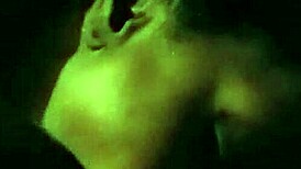 In the late night, an ebony milf delivers a sloppy blowjob to a big black cock.