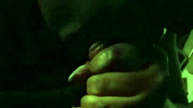 In the late night, an ebony milf delivers a sloppy blowjob to a big black cock.