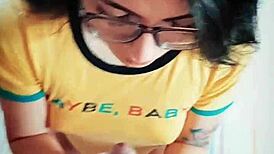 The Argentinian babe receives a warm cum facial after intense blowjob