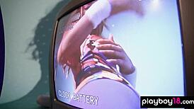 aubrey destremps feels thrilled stripping to reveal her pierced nipples