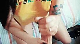 The Argentinian babe receives a warm cum facial after intense blowjob