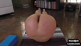 Slut with small 18+ boobs gives nasty handjob pov