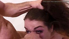 the bimbo slut gets her throat fucked hard with sloppy spitting and wet facial