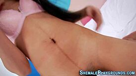 Asian Ladyboy Engages in Solo Masturbation with Her Cock