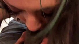 Tatted white girl gets dominated with choking and gagging by black cock