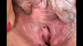 Extreme close-up of fat granny's mature bbw pussy