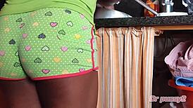 Dr Pussy2 Secret Camera Films Ebony Married Woman Alone in Domestic Chores with Big Ass and Tits