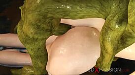 ホットな若い18+クイーンがミスティカルな洞窟でグリーンモンスターに激しく叩かれる