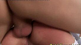 Euro babe gets buttfucked while sucking two dicks